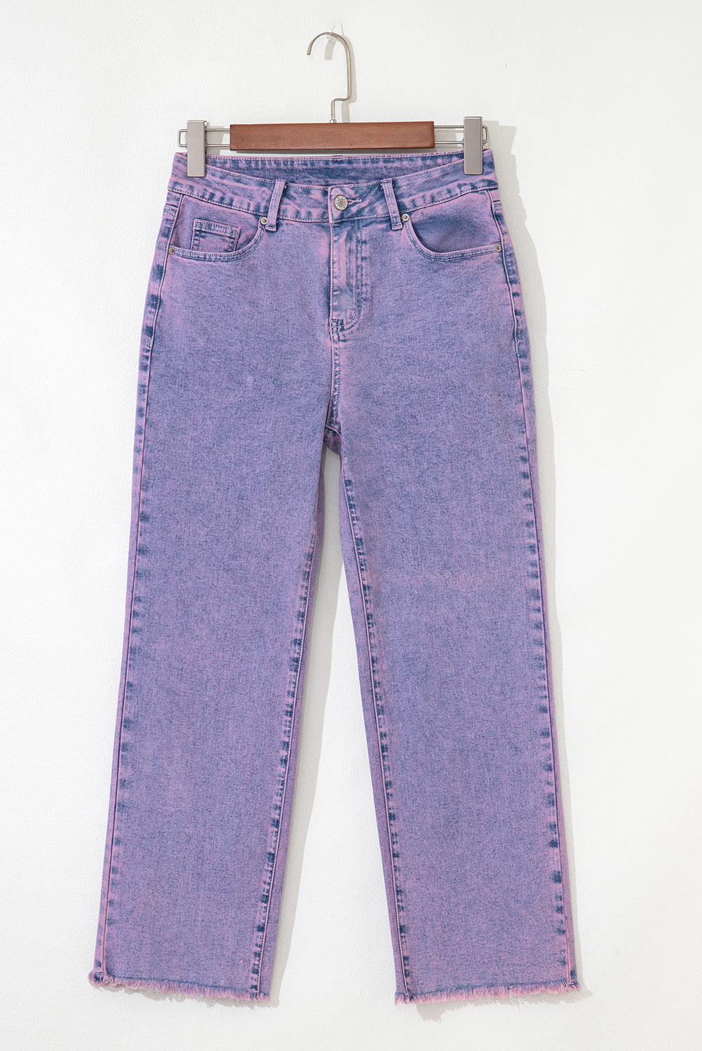 Orchid Petal Vintage Wash Frayed Hem Ankle-length Jeans