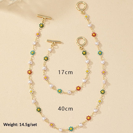 Commuter Colorful Daisy Bracelet And Necklace Set