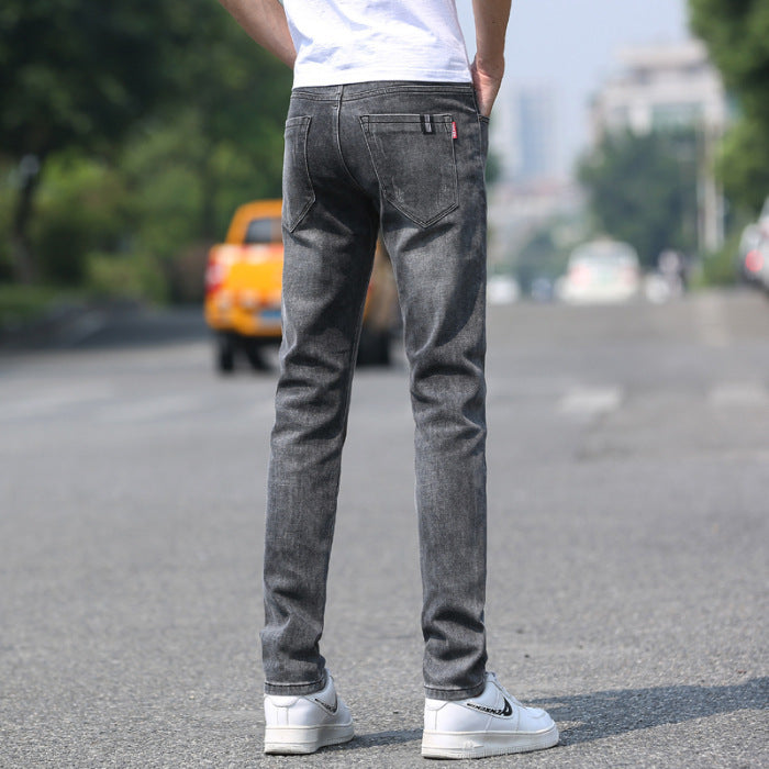 Spring And Summer Denim Trousers Men's Slim Straight Stretch