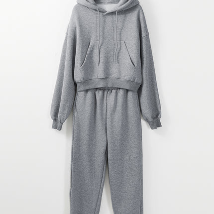 Gray Solid Drop Shoulder Hoodie and Joggers Activewear Set