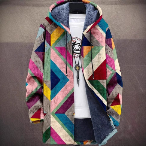 Men's 3D Personalized Printing Fashion Warm Hooded Jacket