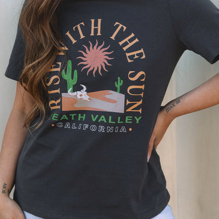 Dark Grey RISE WITH THE SUN Western Fashion Graphic Tee