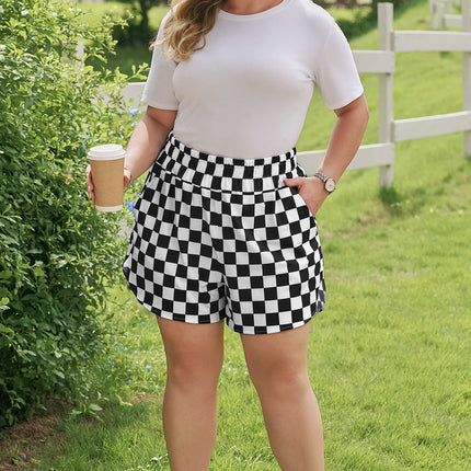 Black Plus Size Checkered Athleisure Shorts