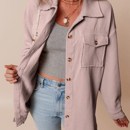 Light Pink Corduroy Flap Pocket Button Up Shacket
