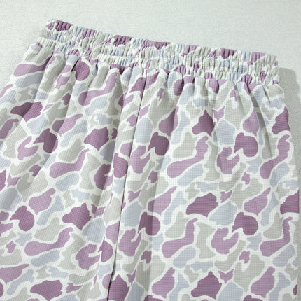 Green Camo Print Drawstring Waist Loose Fit Full Length Pants