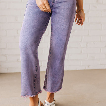 Orchid Petal Vintage Wash Frayed Hem Ankle-length Jeans