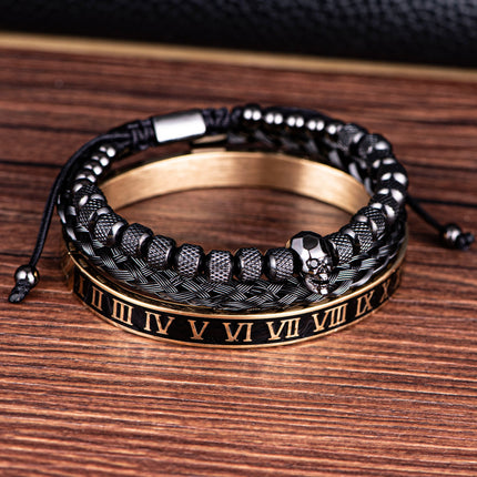 Cross-Section Ghost Head Braided Bracelet Set In Stainless Steel