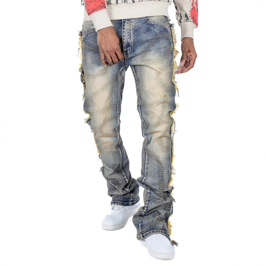 Men's Trousers Slightly Stretch Embroidered Jeans