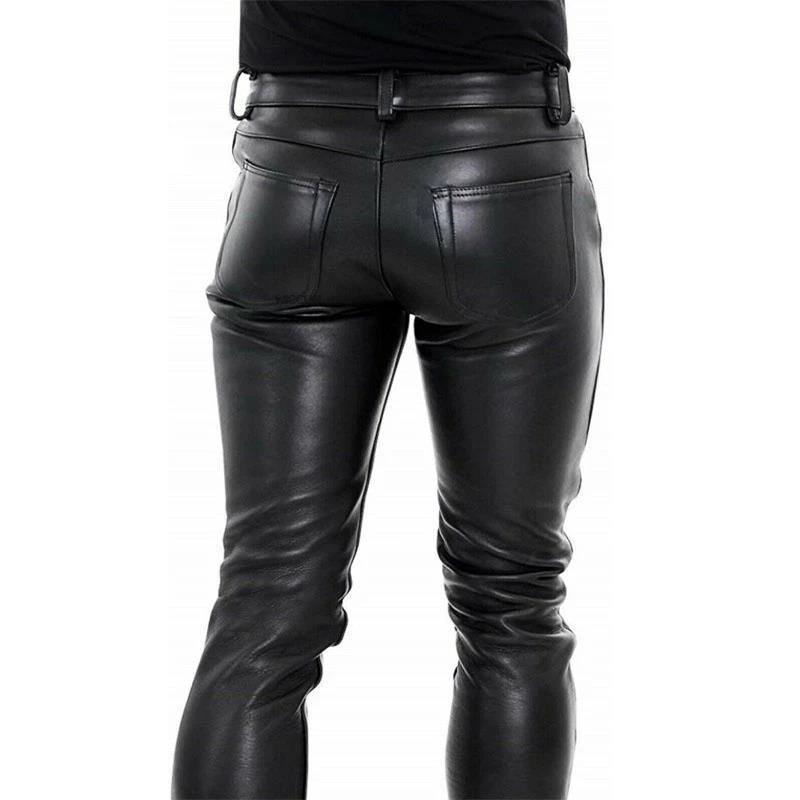 Solid Color PU Elastic Leisure Men Leather Pants