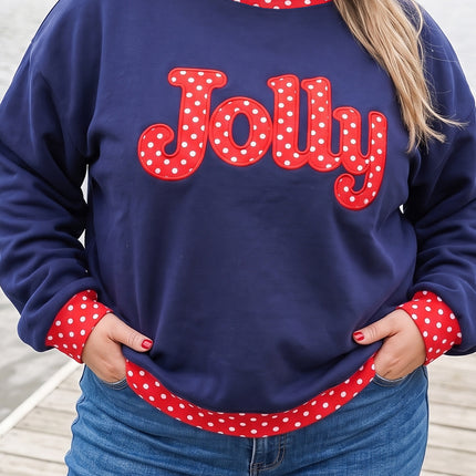 Fiery Red Casual Polka Dot Patchwork Letter Graphic Plus Size Sweatshirt