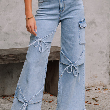 Beau Blue Bowknot Decor Boyfriend Cargo Jeans