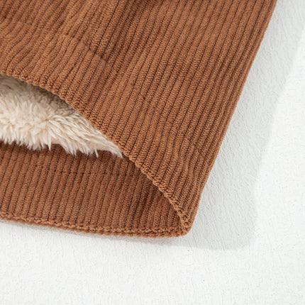 Cinnamon Fleece Lined Buttoned Flap Pockets Corduroy Jacket