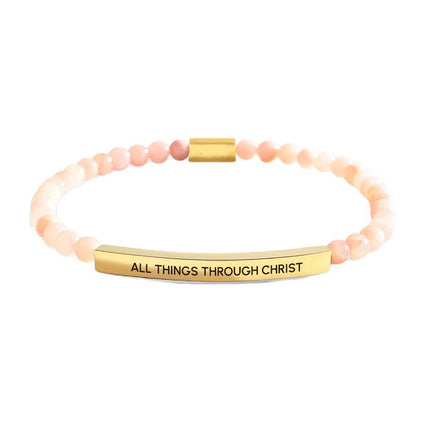 4mm Gold Bead Bracelet With Stainless Steel Curved Tube And Laser Engraving