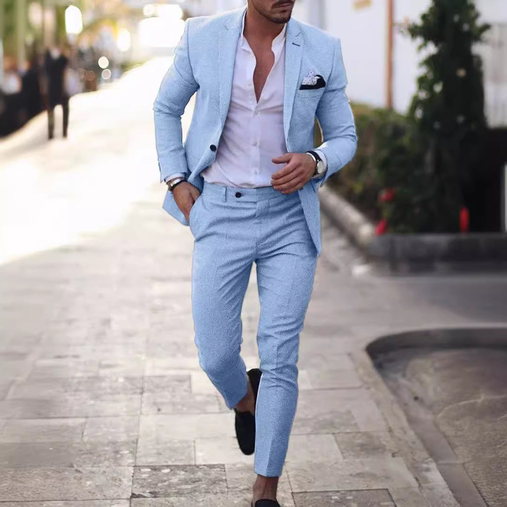 Men's Two-piece Suit One Button Linen Cotton Linen Solid Color