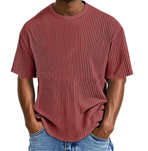 Casual Pure Color Comfort Waffle Short Sleeve