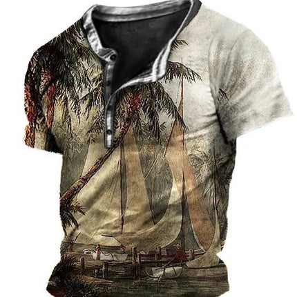 3D Printing Fashion Simple Lapel Button Men's Short Sleeve