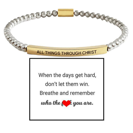 4mm Gold Bead Bracelet With Stainless Steel Curved Tube And Laser Engraving