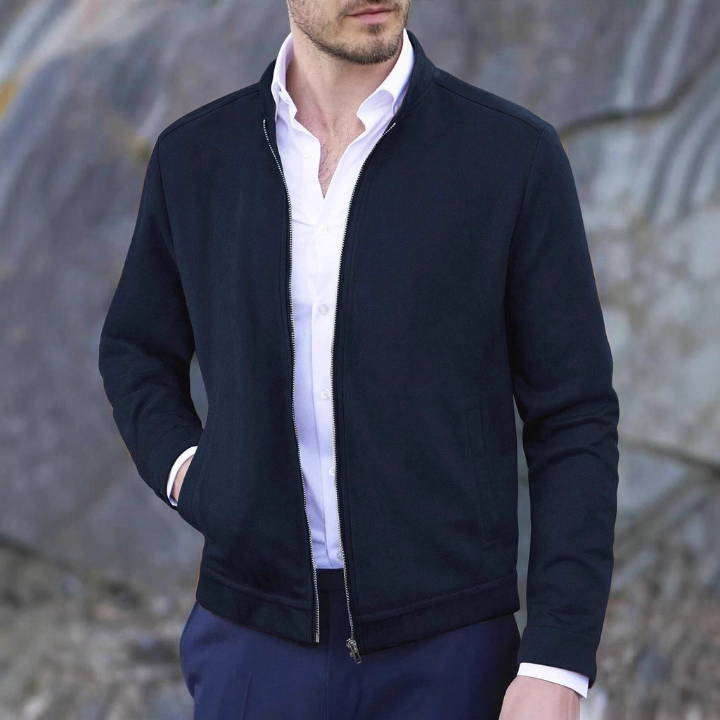 Men's Jacket Slim Fit Round Neck Long Sleeves Stand Collar Cardigan