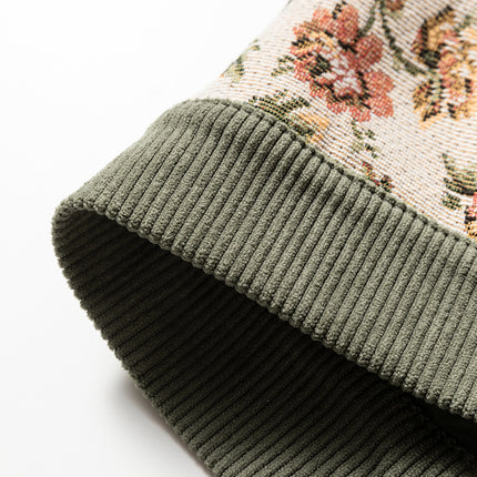 Sage Green Ribbed Retro Floral Patchwork Shirt Style Jacket