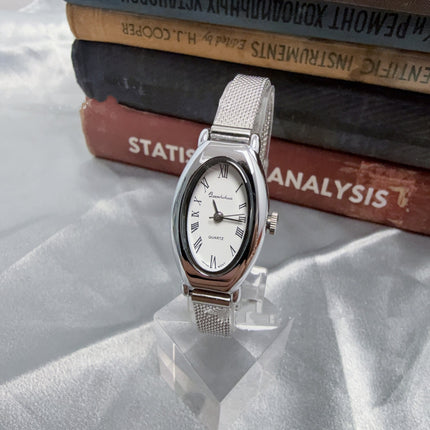 Oval Mesh Belt Retro Golden Simple Graceful Backflow Gold-plated Quartz Watch
