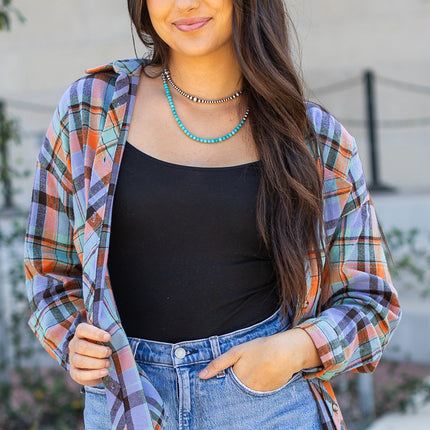 Orange Plaid Print Loose Vintage Shirt