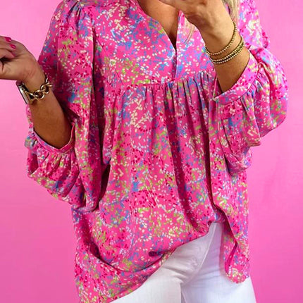 Bonbon Abstract Print Collared V Neck Babydoll Blouse