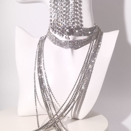 Sparkling Fringe Halter Necklace & Fringe Earring Set