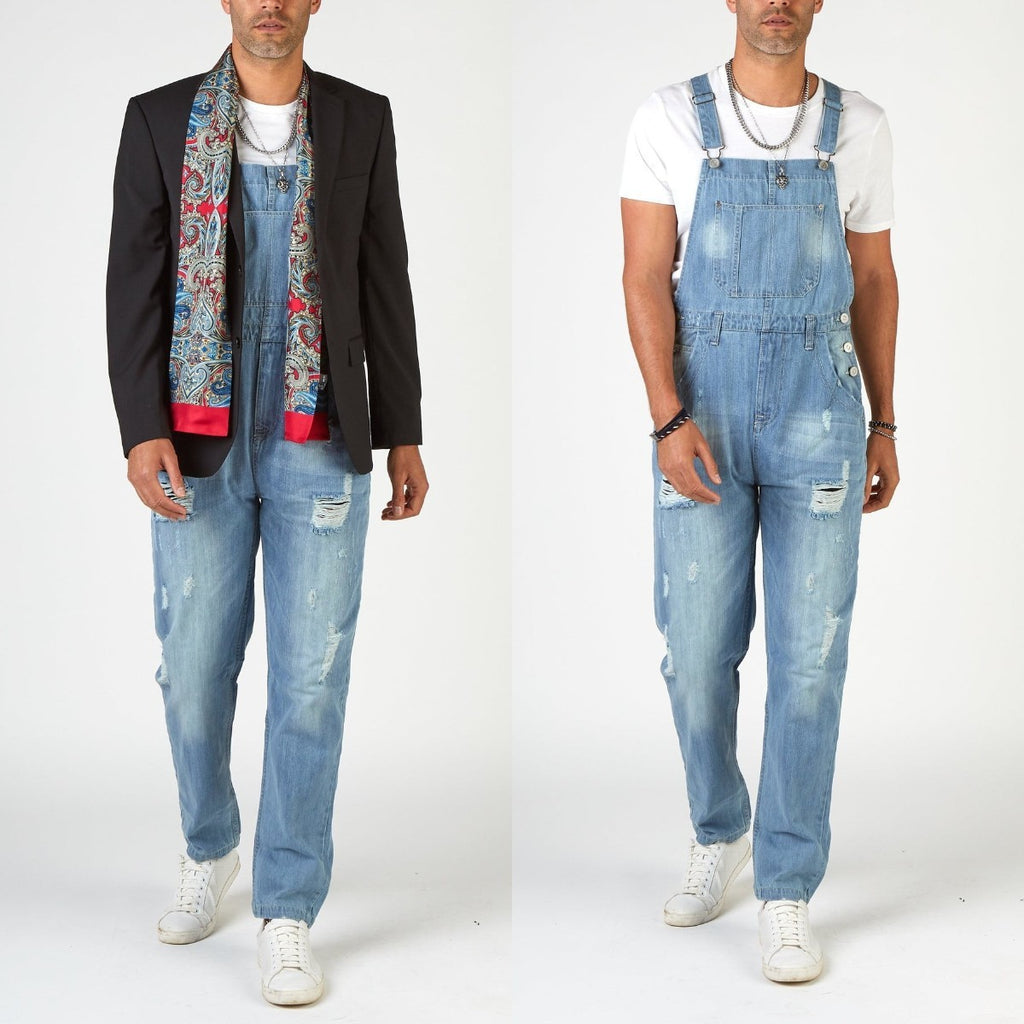 Ripped Suspender Pants High Waist Men's Jeans