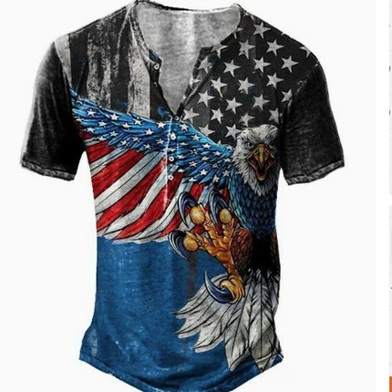 3D Printing Fashion Simple Lapel Button Men's Short Sleeve