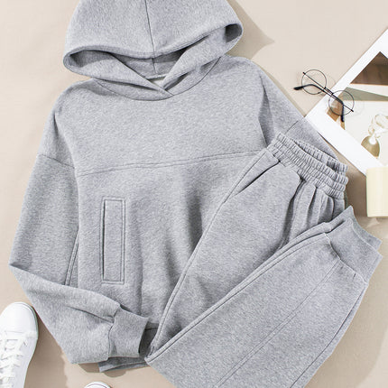 Gray Solid Exposed Seams Hoodie and Joggers Activewear Set