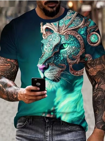 Fashion Personality Fierce Lion Printing 3d T-shirt Men