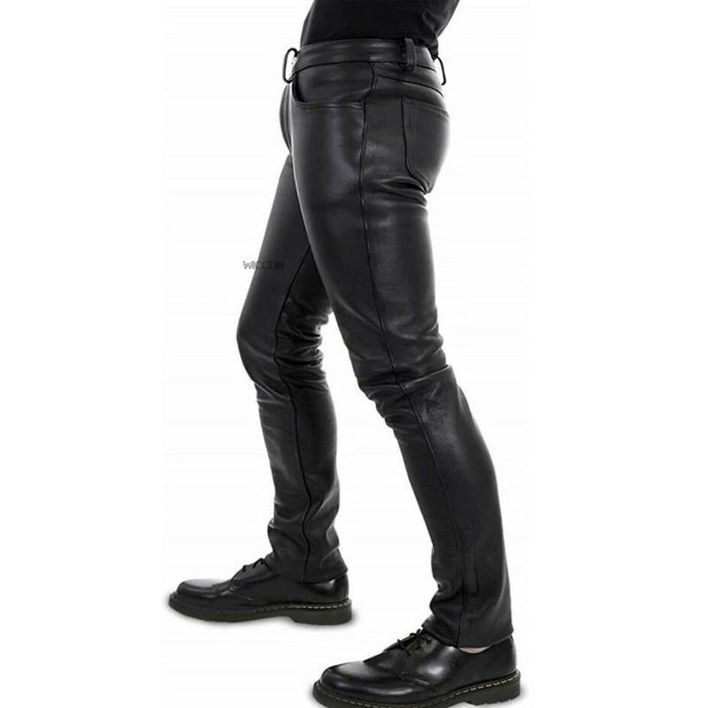 Solid Color PU Elastic Leisure Men Leather Pants