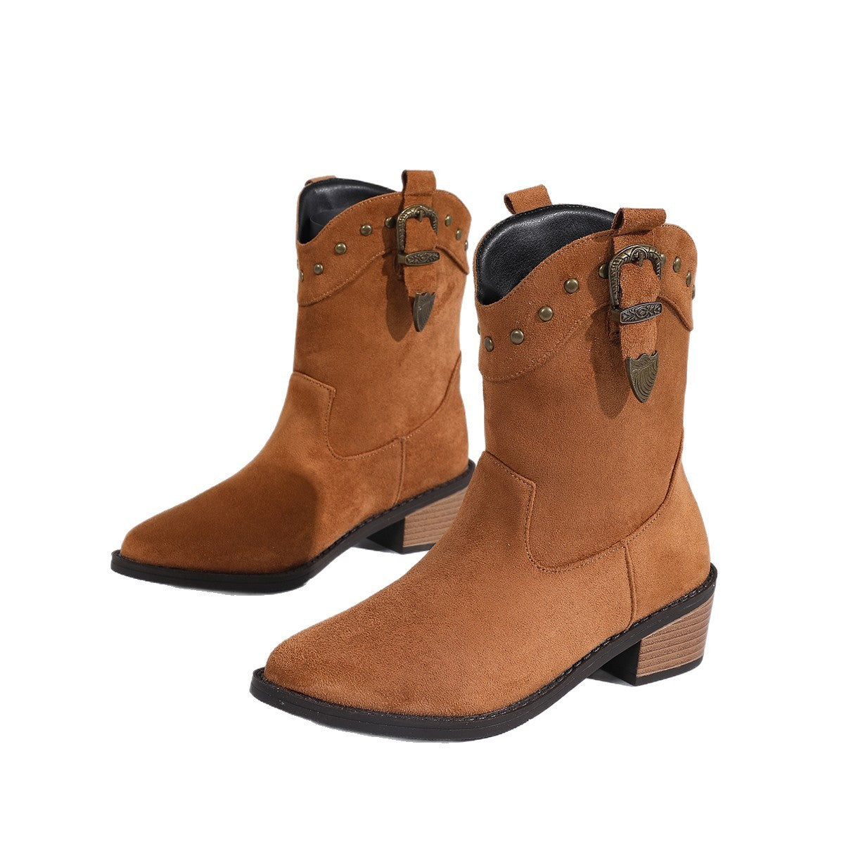 New Pointed Stitching Rivet Sleeve Women's Mid Boots