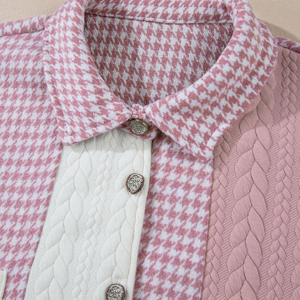 Pink Houndstooth Color Contrast Textured Patchwork Loose Shacket