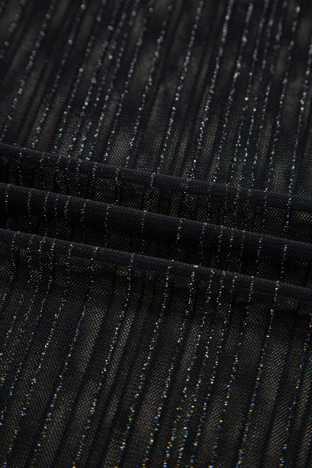 Black Plus Size Shimmer Textured Mesh Fitted Long Sleeve Top