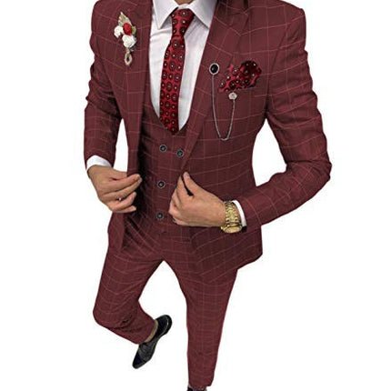 Men's Simple Versatile Lattice Suit Three-piece Suit