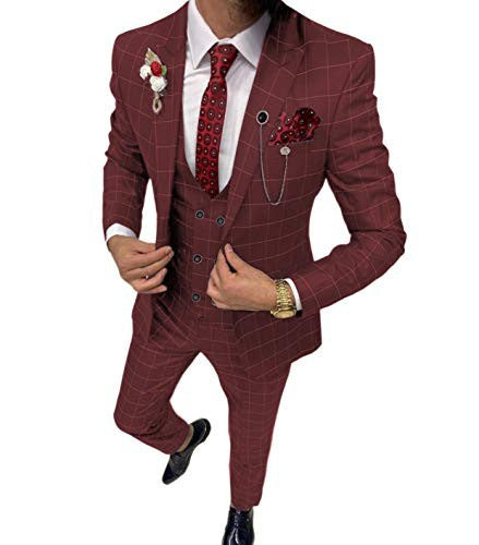 Men's Simple Versatile Lattice Suit Three-piece Suit