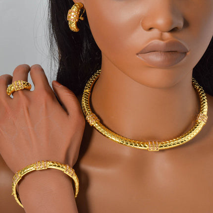 Diamond-studded Ring Bracelet Necklace And Earring Set