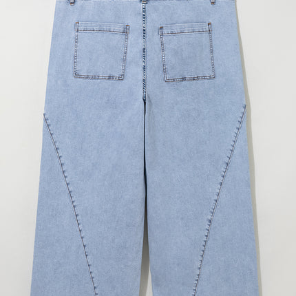 Beau Blue Solid Paneling Loose Fit Plus Size Jeans