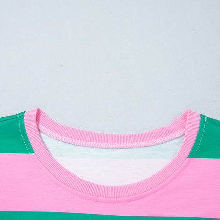 Green Stripe Festive Holly Jolly Printed Casual Plus Size Sweatshirt