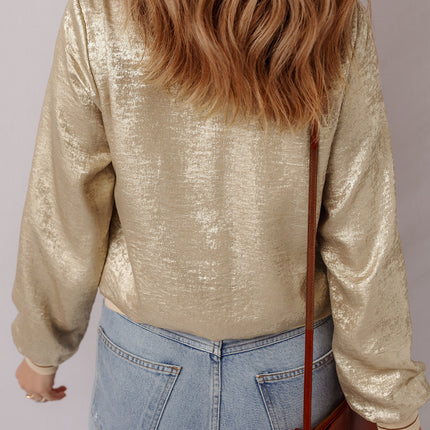 Pale Khaki Metallic Zip up Baseball Jacket