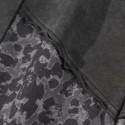 Dark Grey Plus Size Leopard Patchwork Mineral Wash Wide Leg Pants