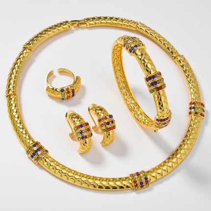 Diamond-studded Ring Bracelet Necklace And Earring Set
