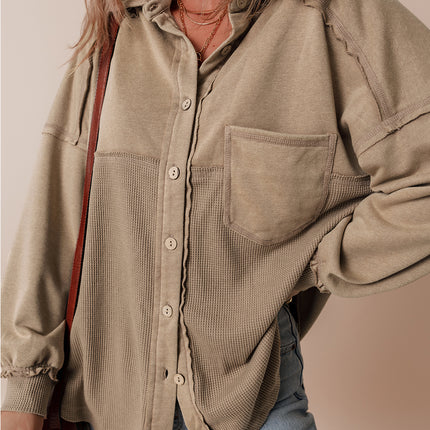 Goat Mineral Wash Textured Patchwork Loose Fit Shacket