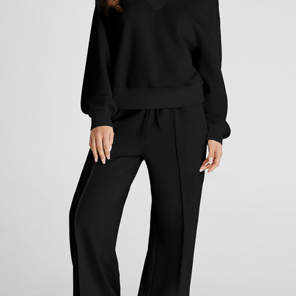 Black V Neck Cropped Seamed High Waist Sports Wear