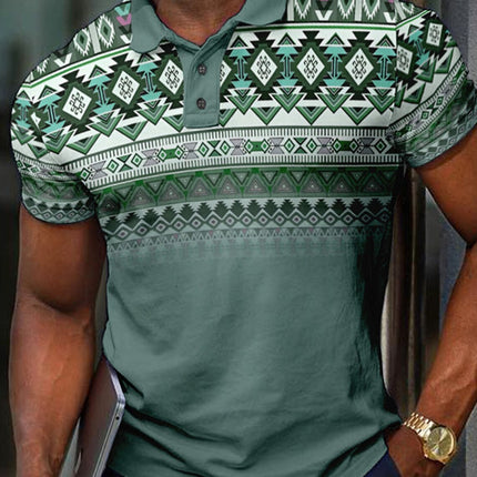 Pattern Button Short Sleeved Polo Shirt