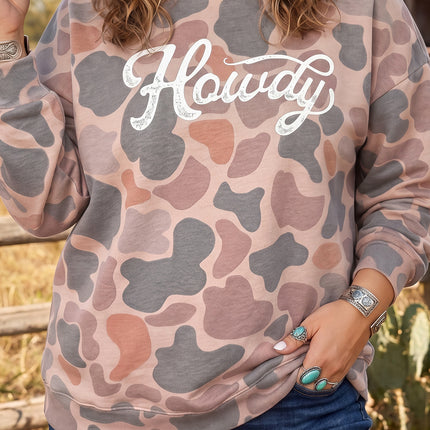 Multicolour Camouflage Western Graphic Plus Size Sweatshirt