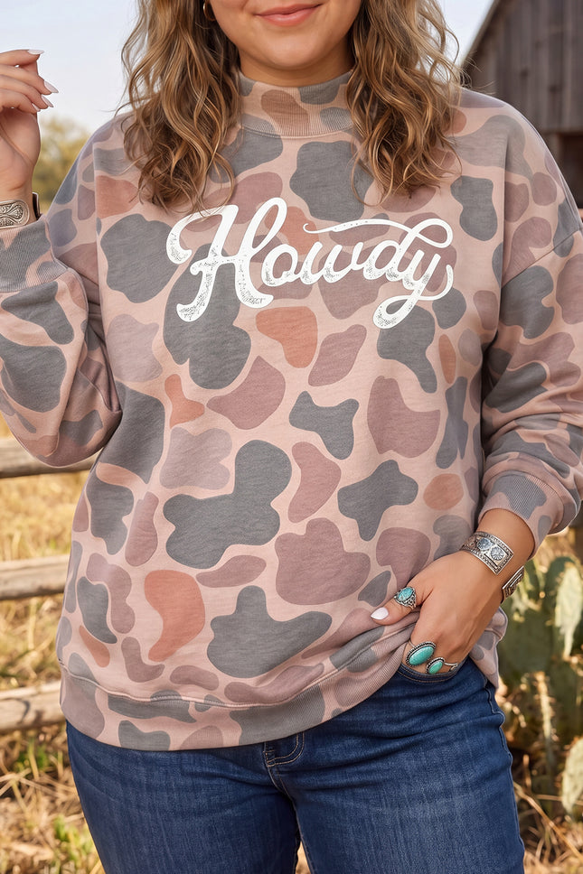 Multicolour Camouflage Western Graphic Plus Size Sweatshirt