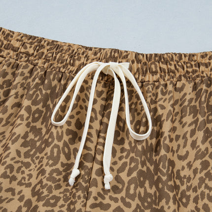 Khaki Plus Size Leopard Print Western Star Patched Jogger Pants