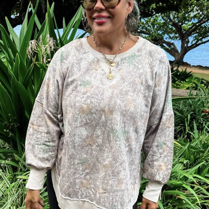 Khaki Camouflage Print Round Neck Long Sleeve Shift Plus Size Sweatshirt